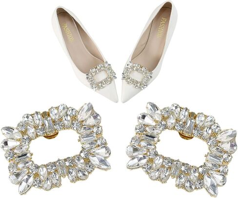 Elegant Crystal Rhinestone Shoe Clips 1 Pair Rectangle Buckle Decorative Floral Charms for Wedding Heels Detachable Pearl Shoes Decor Accessories in Saudi Arabia