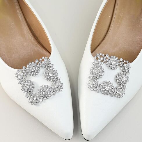 Elegant Crystal Rhinestone Shoe Clips 1 Pair Rectangle Buckle Decorative Floral Charms for Wedding Heels Detachable Pearl Shoes Decor Accessories in Saudi Arabia