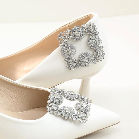 Elegant Crystal Rhinestone Shoe Clips 1 Pair Rectangle Buckle Decorative Floral Charms for Wedding Heels Detachable Pearl Shoes Decor Accessories in Saudi Arabia
