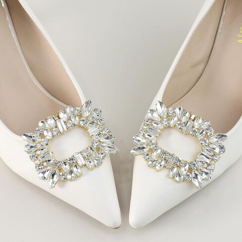 Elegant Crystal Rhinestone Shoe Clips 1 Pair Rectangle Buckle Decorative Floral Charms for Wedding Heels Detachable Pearl Shoes Decor Accessories in Saudi Arabia