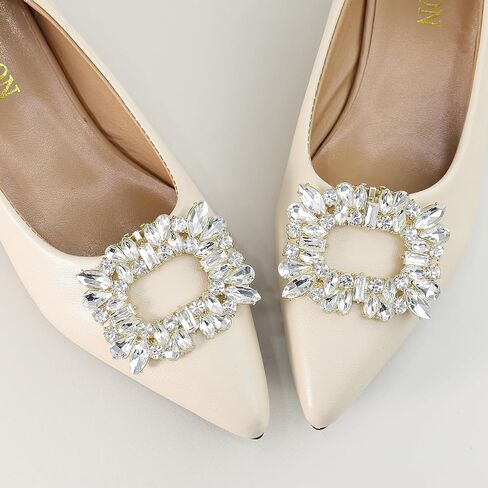 Elegant Crystal Rhinestone Shoe Clips 1 Pair Rectangle Buckle Decorative Floral Charms for Wedding Heels Detachable Pearl Shoes Decor Accessories in Saudi Arabia