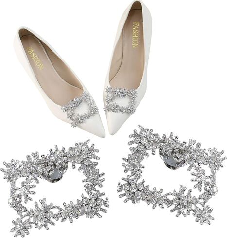 Elegant Crystal Rhinestone Shoe Clips 1 Pair Rectangle Buckle Decorative Floral Charms for Wedding Heels Detachable Pearl Shoes Decor Accessories in Saudi Arabia