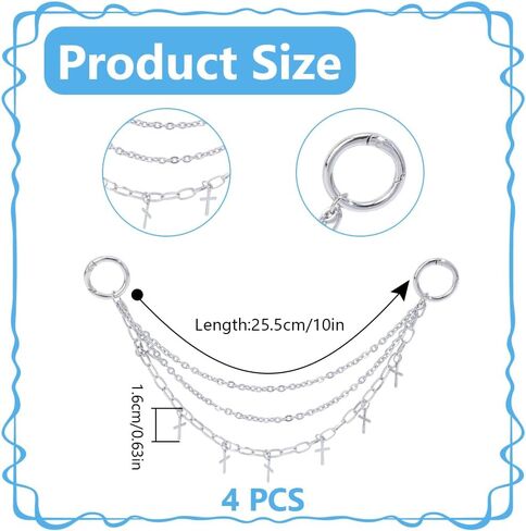 4Pcs Shoe Charms Chain Punk Metal Shoelace Pendant Chains Cool Charm Shoes Decorations for Boot Sneaker Bag Handbags Pants Keychain Women Jewelry Accessory Birthday Party in Saudi Arabia