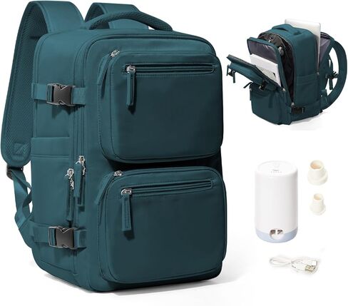 حقيبة ظهر Vacpack مع حقيبة ظهر بختم مفرغ، حقائب ظهر للسفر مع مضخة، حقائب ظهر للسفر، حقيبة ضغط للرجال، تحمل على حقيبة الطيران المعتمدة للنساء في عطلة نهاية الأسبوع والمشي لمسافات طويلة، حقيبة نهارية للعمل باللون الأزرق الطاووس in Kuwait