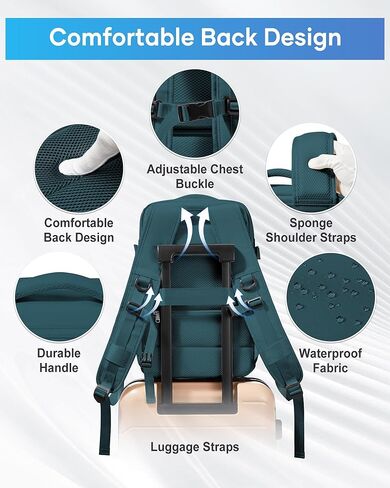 حقيبة ظهر Vacpack مع حقيبة ظهر بختم مفرغ، حقائب ظهر للسفر مع مضخة، حقائب ظهر للسفر، حقيبة ضغط للرجال، تحمل على حقيبة الطيران المعتمدة للنساء في عطلة نهاية الأسبوع والمشي لمسافات طويلة، حقيبة نهارية للعمل باللون الأزرق الطاووس in Kuwait