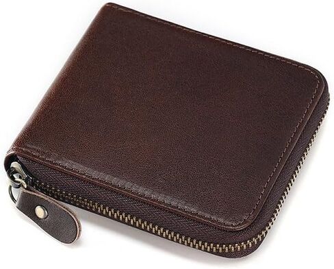 Genuine Leather Bifold Wallet for Men, Elegant Zip Around Design with RFID Blocking (Brown) in Saudi Arabia