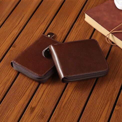 Genuine Leather Bifold Wallet for Men, Elegant Zip Around Design with RFID Blocking (Brown) in Saudi Arabia