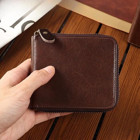 Genuine Leather Bifold Wallet for Men, Elegant Zip Around Design with RFID Blocking (Brown) in Saudi Arabia