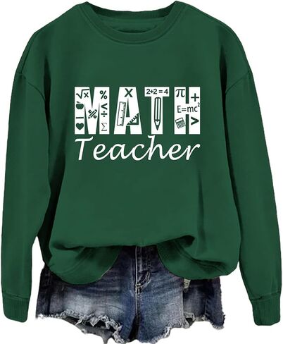 سويت شيرت نسائي من Math Teacher بلوفر برقبة دائرية مطبوع عليه حروف للمعلمين قميص طويل الأكمام كاجوال in Kuwait