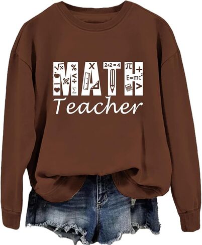 سويت شيرت نسائي من Math Teacher بلوفر برقبة دائرية مطبوع عليه حروف للمعلمين قميص طويل الأكمام كاجوال in Kuwait