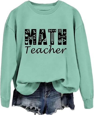 سويت شيرت نسائي من Math Teacher بلوفر برقبة دائرية مطبوع عليه حروف للمعلمين قميص طويل الأكمام كاجوال in Kuwait