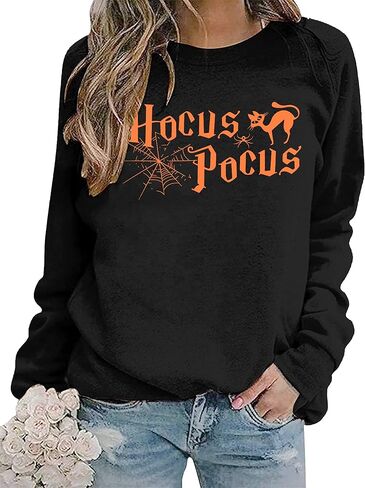 MNLYBABY Halloween Sweatshirt for Women Hocus Pocus Shirts Long Sleeve Black Cat Shirt Halloween Pullovers Sweatshirts Tops in Saudi Arabia
