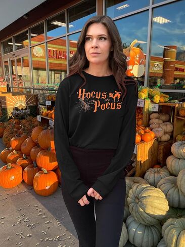 MNLYBABY Halloween Sweatshirt for Women Hocus Pocus Shirts Long Sleeve Black Cat Shirt Halloween Pullovers Sweatshirts Tops in Saudi Arabia