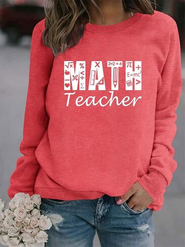 سويت شيرت نسائي من Math Teacher بلوفر برقبة دائرية مطبوع عليه حروف للمعلمين قميص طويل الأكمام كاجوال in Kuwait