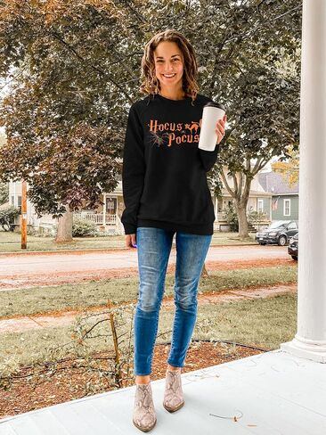 MNLYBABY Halloween Sweatshirt for Women Hocus Pocus Shirts Long Sleeve Black Cat Shirt Halloween Pullovers Sweatshirts Tops in Saudi Arabia