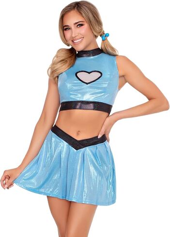 Powered-Up Cuties Trio Group Costume Includes Shimmer Crop Top With Mesh Heart Panel, V-front Skirt, and Hair Accessory in Saudi Arabia