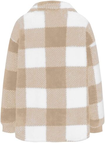 Sherpa Jacket Women Long Sleeve Button Down Fuzzy Fleece Plaid Jackets Fall Fashion Shacket Winter Shearling Coat in Saudi Arabia