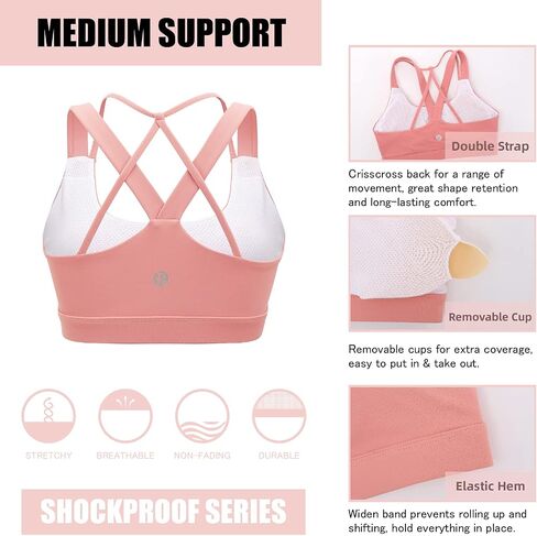 Sports Bra for Women, Sexy Crisscross Back Medium Support Padded Strappy Yoga Bra with Removable Cups in Saudi Arabia