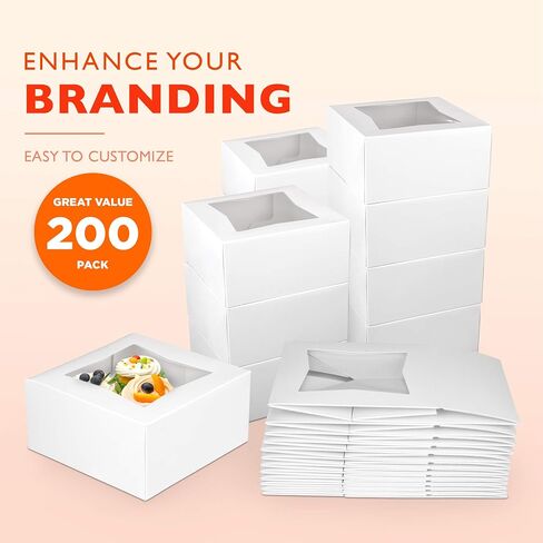 Fit Meal Prep 25 Pack Bakery Boxes with Window 6x6x3 Auto-Popup Cookie Box Cardboard Packaging for Cupcakes, Cakes and Pastry, Treat Box Charcuterie Box for Valentine's Day, Christmas, White in Saudi Arabia