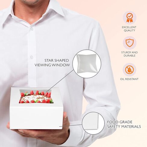 Fit Meal Prep 25 Pack Bakery Boxes with Window 6x6x3 Auto-Popup Cookie Box Cardboard Packaging for Cupcakes, Cakes and Pastry, Treat Box Charcuterie Box for Valentine's Day, Christmas, White in Saudi Arabia