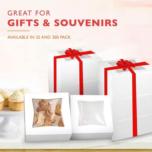 Fit Meal Prep 25 Pack Bakery Boxes with Window 6x6x3 Auto-Popup Cookie Box Cardboard Packaging for Cupcakes, Cakes and Pastry, Treat Box Charcuterie Box for Valentine's Day, Christmas, White in Saudi Arabia