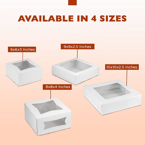 Fit Meal Prep 25 Pack Bakery Boxes with Window 6x6x3 Auto-Popup Cookie Box Cardboard Packaging for Cupcakes, Cakes and Pastry, Treat Box Charcuterie Box for Valentine's Day, Christmas, White in Saudi Arabia