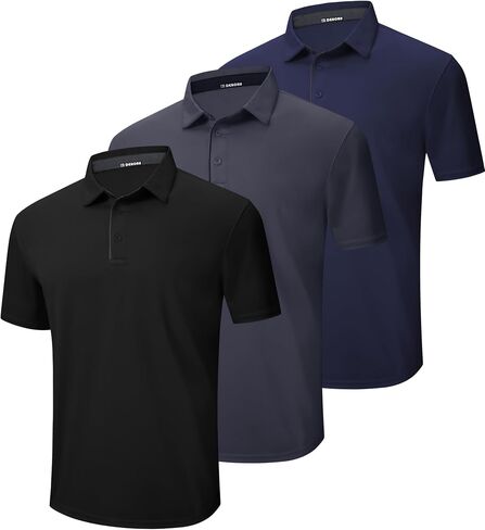 3 Pack Mens Polo Shirt Quick-Dry Short Sleeve Athletic Top Moisture Wicking Performance Dry Fit Golf Tennis T-Shirt in Saudi Arabia