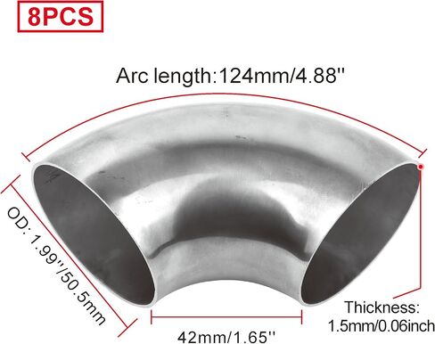 8PCS Stainless Steel Elbow 2" 90° Mandrel Bend Elbow-Thickness 16GA/.065" Wall, 304 Stainless Elbow Exhaust Tubing for Car Modified Exhaust Elbow Pipe, Stair Handrail (2 Inch) in Saudi Arabia