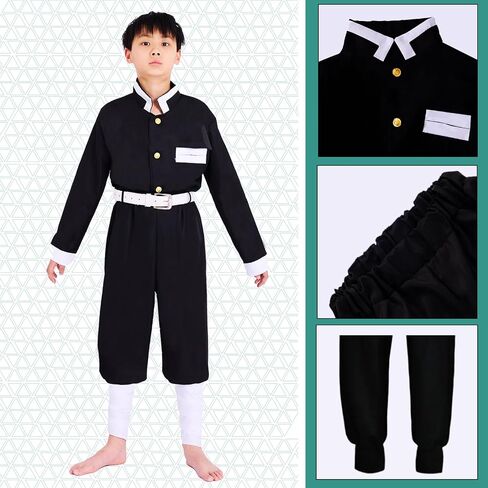 Full Set Kids Anime Tanjiro Cosplay Costume Halloween Kimono Uniform Outfit With Backpack Bag Earrings Wig in Saudi Arabia