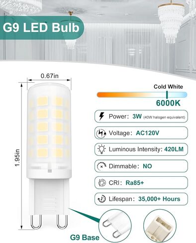 BAOMING G9 LED Bulb 3W, 40 Watt T4 G9 Halogen Equivalent, 3000K Soft Warm White, 120V No-Flicker, Non-Dimmable.Chandelier Lighting 420LM (6 Pack) in Kuwait