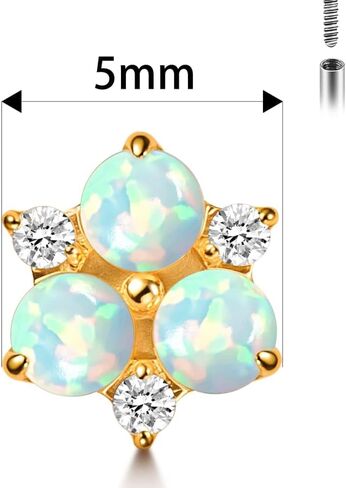 1PC ASTM F136 Titanium Threaded(0.9mm internal) Cute Opal CZ Tops Piercing studs for Conch,Tragus,Helix,Lobe Come With 4PCS Different Lengths Post 16G 18G Flatback earring nose Jewelry Gold Silver in Saudi Arabia