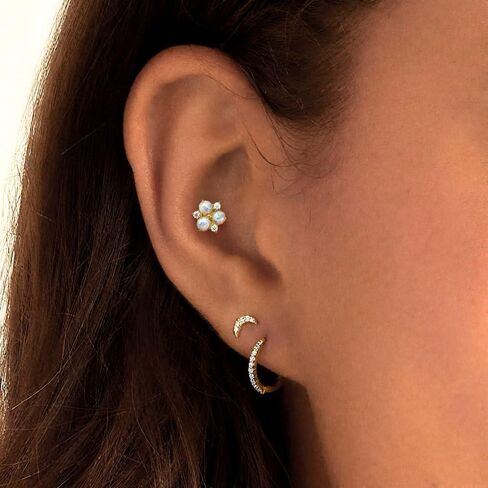 1PC ASTM F136 Titanium Threaded(0.9mm internal) Cute Opal CZ Tops Piercing studs for Conch,Tragus,Helix,Lobe Come With 4PCS Different Lengths Post 16G 18G Flatback earring nose Jewelry Gold Silver in Saudi Arabia