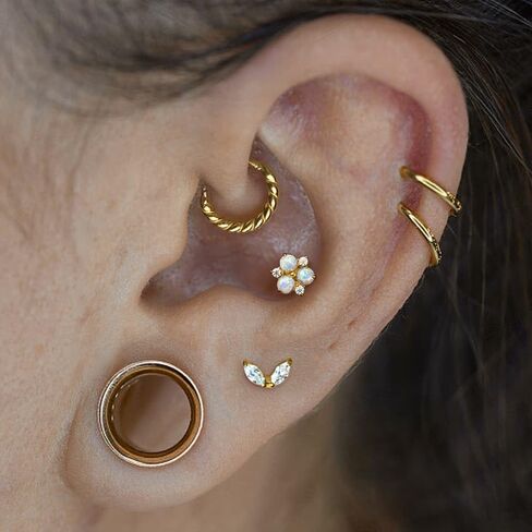 1PC ASTM F136 Titanium Threaded(0.9mm internal) Cute Opal CZ Tops Piercing studs for Conch,Tragus,Helix,Lobe Come With 4PCS Different Lengths Post 16G 18G Flatback earring nose Jewelry Gold Silver in Saudi Arabia