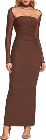KUTUMAI الخريف كم طويل مشد الرسن فساتين الزفاف الرسمية للضيوف للنساء أنيقة Bodycon Ruched الشق ماكسي فستان in Kuwait