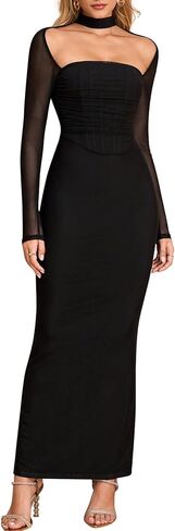 KUTUMAI الخريف كم طويل مشد الرسن فساتين الزفاف الرسمية للضيوف للنساء أنيقة Bodycon Ruched الشق ماكسي فستان in Kuwait