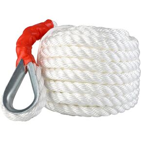 3/4" x50' Anchor Rope, Polypropylene Docking Dockline Boat/Sailboat/Mooring/Pull Lines with Thimble, 12592LB Breaking Strain