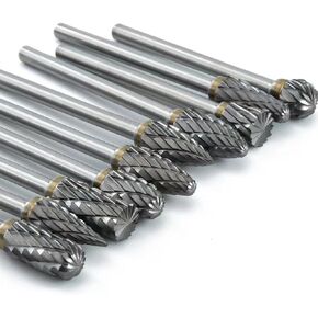 Carbide Burr Set 1/4" Shank 10PC Tungsten Double Cut Carbide Rotary Burr Set for Metal and Wood Carving, Grinding, Polishing, Engraving, Drilling in Wooden Case.