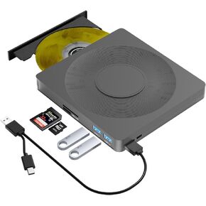 5 in 1 External DVD Player For Laptop with LightScribe DVD Burner CD Rom External CD/DVD Drive For PC Usb 3.0 External DVD Drive, DVD Reader Disc Player Fit for Windows XP/7/8/10/11 Mac Laptop Desktop