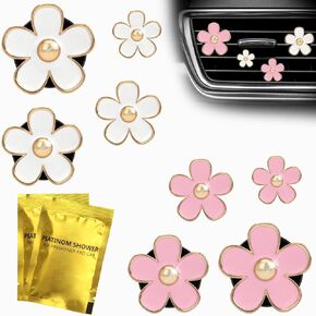 8 Pieces Daisy Air Vent Clips, Anglecai Flower Car Air Fresheners Vent Clip Cute Air Conditioning Outlet Clip Car Interior Decor Clip with 4Pcs Refill Pads(White, Pink)