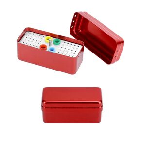 QWORK 60 Holes Disinfection Bur Blocks, 2 Set of Aluminum Sterilizing Storage Case Bur Holder, Dental Autoclavable Burs Organizer, Accommodates Needle Management Racks, Red