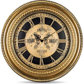 Bernhard Products Decorative Wall Clock 20 Inch Luxury Gold Antique Style Silent Non Ticking Battery Operated Quartz, Roman Numerals Vintage for Home Kitchen Living Room Dining Room & Over Fireplace