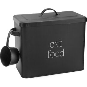AuldHome Farmhouse Cat Food Container (Black); Enamel Look Rustic Cat Food Bin with Scoop in Kuwait