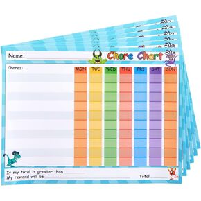 Juvale 6 Pack Dry Erase Chore Chart for Kids, Reusable Behavior Reward Board with Self-Adhesive for Classroom, Monster Designs (14.5 x 11 in)