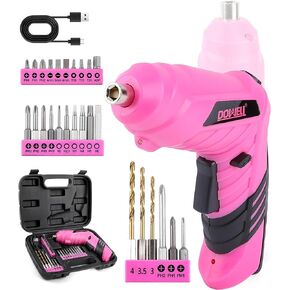 DOWELL Power Electric Cordless Screwdriver Set Rechargeable 3.6V Power Screwdriver Kit Tools for Women with 27pcs Accessories Pink
