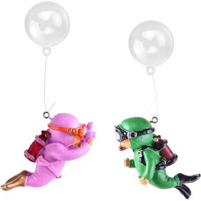 2 Pcs Fish Tank Decorations Diver Decorative Ornament Floating Pendant for Creative Fish Tank Accessories, Aquarium Decorations, Marine Landscaping (Purple+Green)