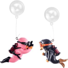 2 Pcs Fish Tank Decorations Diver Decorative Ornament Floating Pendant for Creative Fish Tank Accessories, Aquarium Decorations, Marine Landscaping (Purple+Green)
