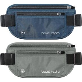 travel inspira RFID Blocking Travel Money Belt with Anti-Thief Zip - Slim Passport Holder and Travel Pouch to Secure Cash, Cards and Documents * 2 Pack