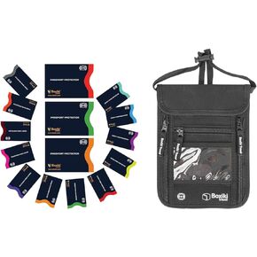 Boxiki Travel RFID Protection Bundle: Sleeves Set with Color Coding and Hidden Money Belt