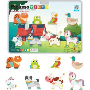 PicassoTiles 8pc Magnet Building Tile Blocks Addon 8 Magnetized Action Figures Construction Vehicle Zoo Animal Theme Compatible with Magnetic Build Tiles Playset STEM Learning Girls Boys Ages 3+ PTA21