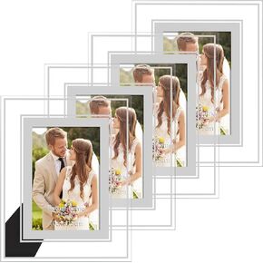 PHAREGE 4 Pack 4x6 Glass Picture Frame Silver, 4 by 6 Clear Frames for Wedding Photo, Display Vertically or Horizontally on Tabletop